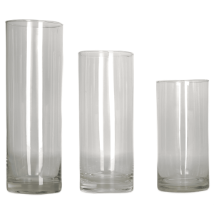 Tris ampolle cilindriche lisce h 15, 20, 25 cm