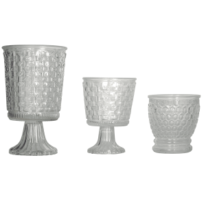 Tris coppe in vetro intagliato